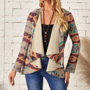 BOHO DOLLZ Waterfall Collar Graphic Print Coat / C